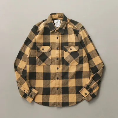 Men's Long Sleeve Retro Thick Brushed Plaid Shirt