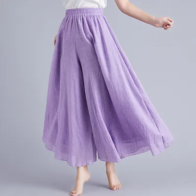 Elegant A-line Elastic Waist Big Trousers Wide Leg Culottes Trendy
