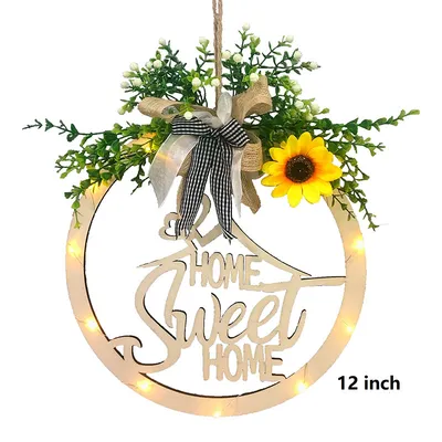 Wooden Letter Pattern With Linen Bowknot Front Door Round Decoration Hanging Crafts Fashionable And Exquisite Decorations