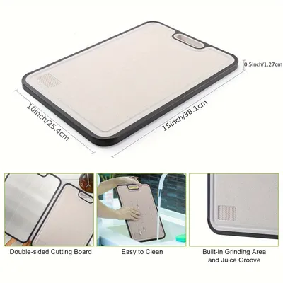 1 Double-sided Household Chopping Board - Anti-slip Base, Easy To Clean With Handle - Made Of Stainless Steel, Suitable For Meat, Vegetable And Fruit Families, Essential Kitchen Tools For Camping And