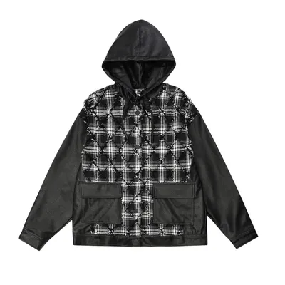 Fake Two-piece PU Leather Stitching Contrast Color Coat