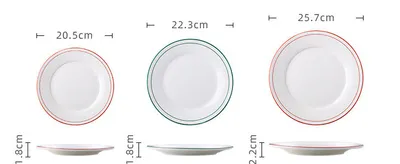Ceramic Disc Red And Green Line Flat Fried Rice Fried Noodles Dish Head Rice Dish