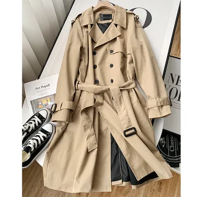 Englanza Cotton Double Breasted Classic Medium Length Trench Coat