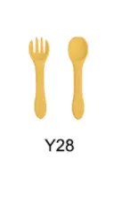 High Quality Natural 100 Food Grade Inventory Easy To Rinse Spoon Weaning Unbreakable Rubber Fork Dishwasher Safe Feeding Set