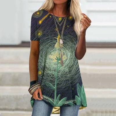 Round Neck Casual Ethnic Vintage Print Short Sleeve T-Shirt