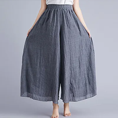 Elegant A-line Elastic Waist Big Trousers Wide Leg Culottes Trendy
