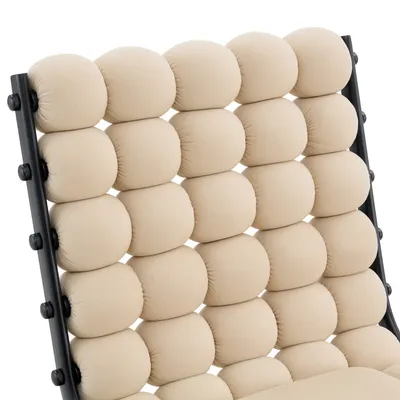 Set Of 2 Beige Puffy Bubble Chair Ball Chain Chair Velvet Dining Chairs With Black Legs, Modern Tufted Accent Chairs For Dining Room & Kitchen