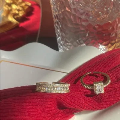 Light Luxury Zircon Super Flash Ring Niche Design Square Diamond Cold Wind Exquisite Opening