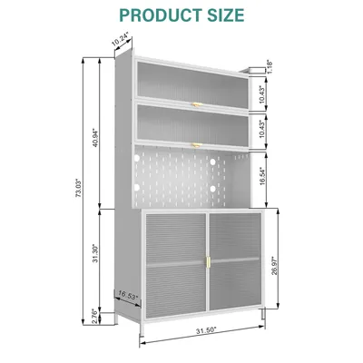 73'' Tall Kitchen Pantry Cabinet , 6 Level Flip Door With Pegboard Metal Pantry Storage Cabinet, Anti-Tip Design Hutch For Kitchen, Dining Room, Living Room White