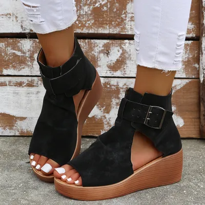 Summer New Style Clip Sandals High-top Solid Color Fold Bag Heel Flat Beach Shoes