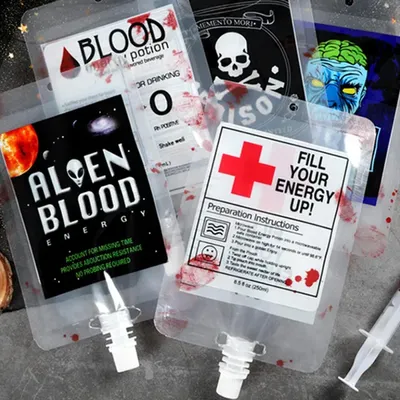 20 Pcs Blood Bags For Drinks Heavy Duty Hand-held Translucent Plastic Smoothie Reusable Leakproof Alcohol Bag Freezable Juice Pouches For Halloween Party Supplies Hot Weather Cooling