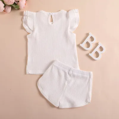 Baby Flounced Sleeve Top Shorts Two-piece Set