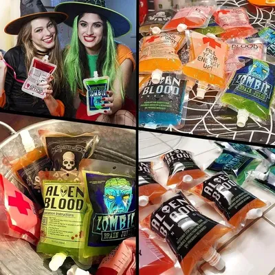 20 Pcs Blood Bags For Drinks Heavy Duty Hand-held Translucent Plastic Smoothie Reusable Leakproof Alcohol Bag Freezable Juice Pouches For Halloween Party Supplies Hot Weather Cooling