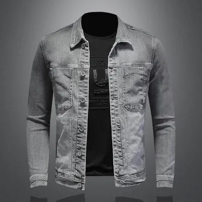 Personalized Smoke Gray High Elastic Denim Jacket For Men