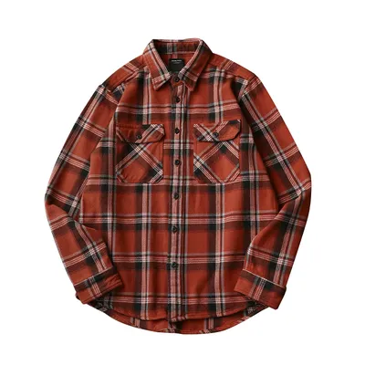 Men's Long Sleeve Retro Thick Brushed Plaid Shirt
