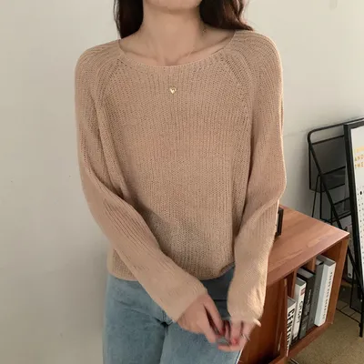 Retro Solid Color Long-sleeved Knit Sweater