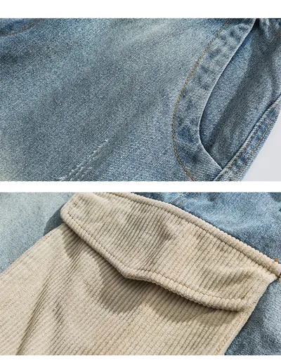Men's distressed stitching loose denim shorts
