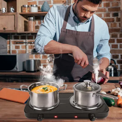 2 Color Options -- 1Pc 2000W Electric Double Burner For Spring Season Cooking Portable Coil Heating Hot Plate Stove Countertop RV Hotplate With Non Slip Rubber Feet 5 Temperature Adjustments