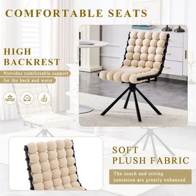 Set Of 2 Beige Puffy Bubble Chair Ball Chain Chair Velvet Dining Chairs With Black Legs, Modern Tufted Accent Chairs For Dining Room & Kitchen