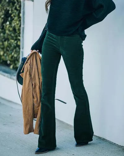 Ins Corduroy High Waist Flared Pants Fashion Casual Slim Solid Color Trousers Autumn And Winter Women's Clothing