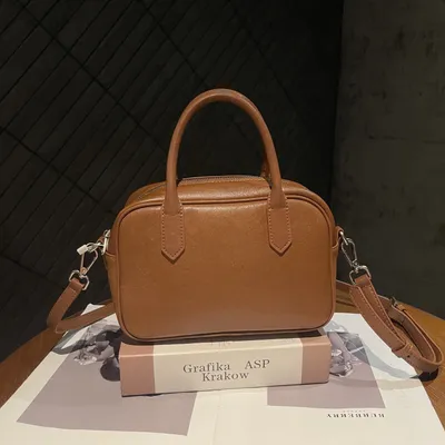 Cross-border Top-grain Leather Bowling Bag, Vintage And Simple Boston-style Small Handbag, Can Be Carried By Hand, Used For Commuting, Single Shoulder, Or Crossbody