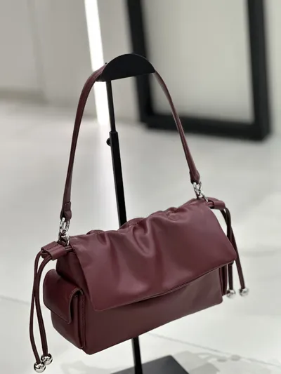 Cross-border Top-grain Leather Cloud Bag, High-end Versatile Genuine Leather Shoulder Bag, Fashionable Drawstring Pleated Underarm Bag