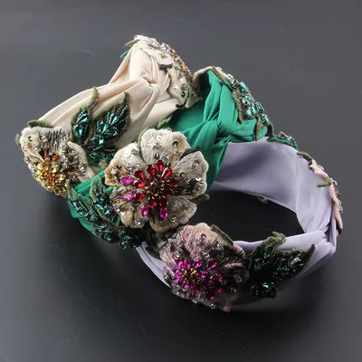 Fabric Wide-brimmed Fabric Diamond-embedded Flower Headband
