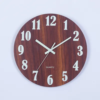 Night Light Silent Wood Grain Creative Wall Clock