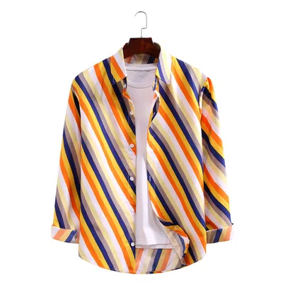 Striped Printed Long-sleeved Shirt Plus Size Wave Pattern