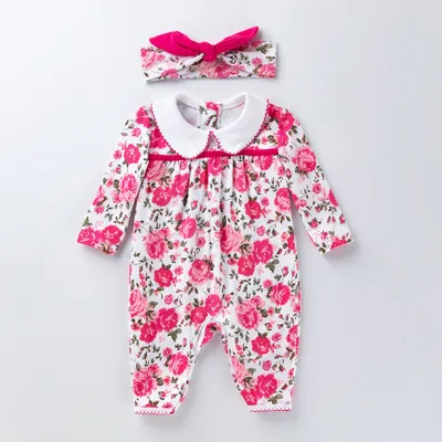 Baby clothes new style rose flower long-sleeved jumpsuit