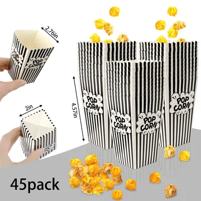 Mini Paper Popcorn Bags, Small Popcorn Bags Black And White Movie Night Popcorn Boxes For Kids