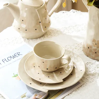 Ins Retro Korean Style Underglaze Color Hand Pinch Irregular Coffee Set Household Restaurant Afternoon Tea Cup Pot Suit