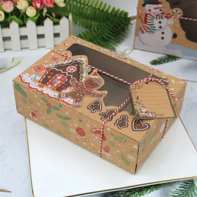 Christmas Gift Box Candy Cookie Santa Snowman Cartoon Kraft Paper Xmas Kids Bags New Year Event Party Supplies