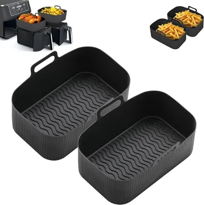 2x Air Fryer Silicone Pot Rectangle Baking Tray Basket Liners Insert Dish
