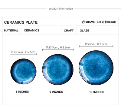Creative Household Blue Ceramic Plate Tray Retro Tableware