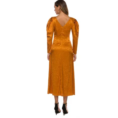 Pure Color Temperament Waist Waist Mid-Length Women Dress