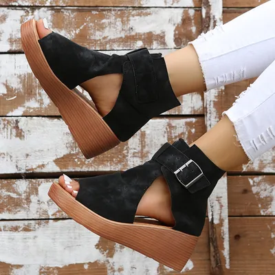 Summer New Style Clip Sandals High-top Solid Color Fold Bag Heel Flat Beach Shoes