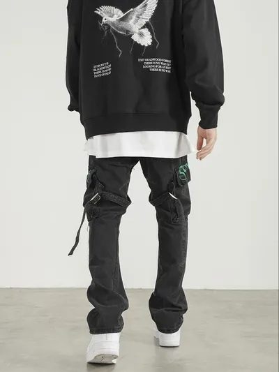 Men's Fashion And Comfort Embroidered Lace-up Micro Flared Jeans