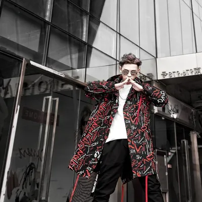 Mid-Length Handsome Full Print Fried Street Padded Jacket Thickened