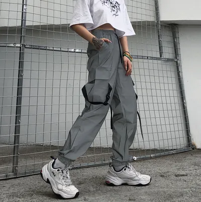 Women's hip-hop reflective trousers