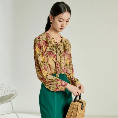 Women's Floral Loose Print Retro Hong Kong Style Floral Shirt