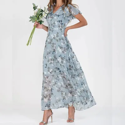 Temperament Commute Slimming V-neck Short Sleeve Printed Waist-controlled Dress
