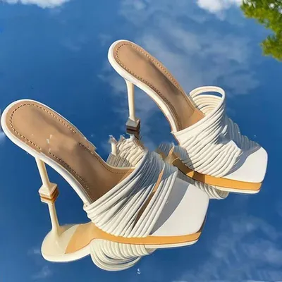 Foreign Trade Large Size Women's Shoes Square Toe Super High Heel Sandals And Slippers