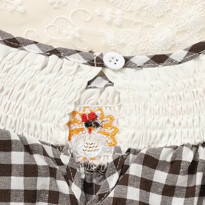 Infant Baby Girls Thanksgiving Dress Turkey Print Casual Short Sleeve Plaid Party Costume Dresses