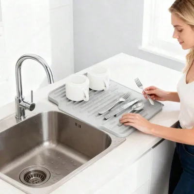 Non Slip Large Silicone Dish Draining Mat, Heat Resistant Sink Liner Countertop Trivet For Kitchen Dishes, Cookware Utensils.