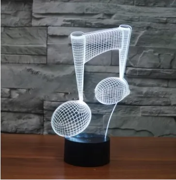 ضوء مرئي ثلاثي الأبعاد ملون على شكل نوتة موسيقية، يعمل باللمس، مزود بإضاءة LED للشحن