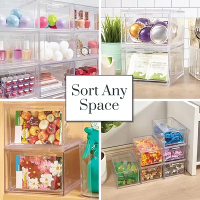 Stackable Clear Bin Plastic Organizer Drawers  2 Or 3Piece Set  Organize Cosmetics And Beauty Supplies On A Vanity