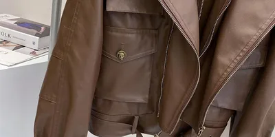 Fashionable Short Motorcycle Leather Coat Women