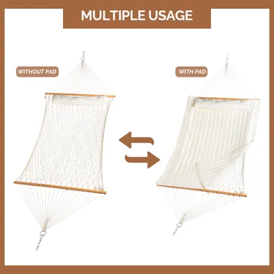 Hammock With Stand, Double-Barrel Hammock With Hammock Bed, Heavy Duty Adjustable Hammock Set For Outdoors, Patio, Yard, Garden, Beige