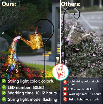 Outdoor Solar Watering Can With Lights Garden Decor Large Solar Powered Lanterns Hanging Waterproof LED Decorative Retro Metal Kettle String Lights For Table Yard Pathway Walkway Gardening Gifts